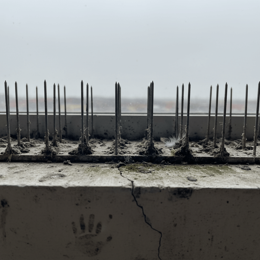 Taubenabwehr Spikes auf einem Fenstersims installiert