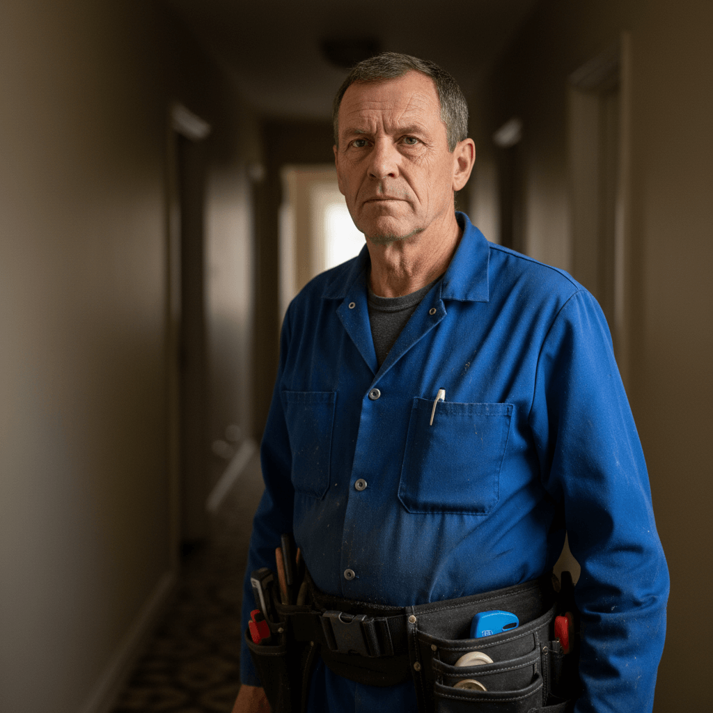 Erfahrener Kammerjäger Meister in Arbeitskleidung bei einer Begutachtung vor Ort